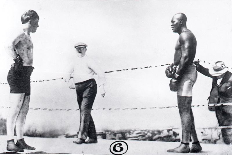 Heavyweight Champion Jack Johnson and Challenger Fireman Jim Flynn before their 1912 bout