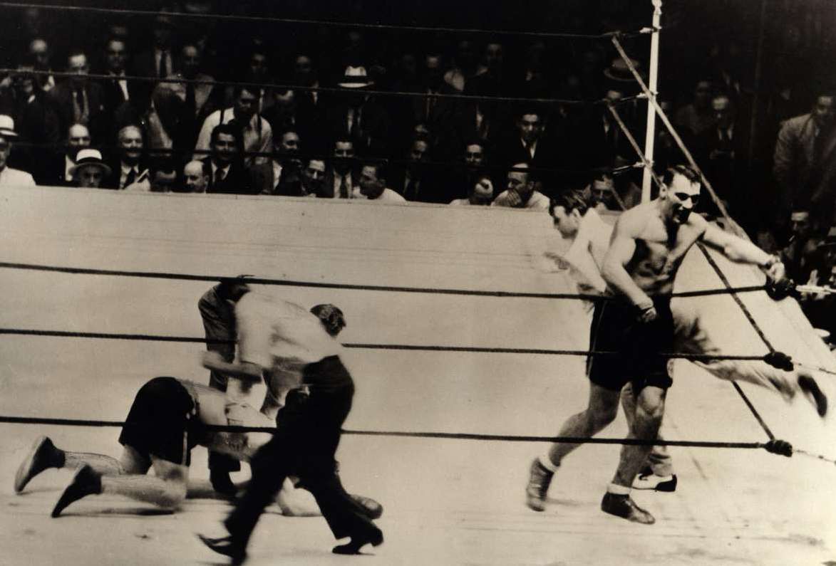 Primo Carnera knocks out Jack Sharkey in their second fight to capture the heavyweight title (CLICK ON PHOTO TO VIEW FIGHT CLIP)