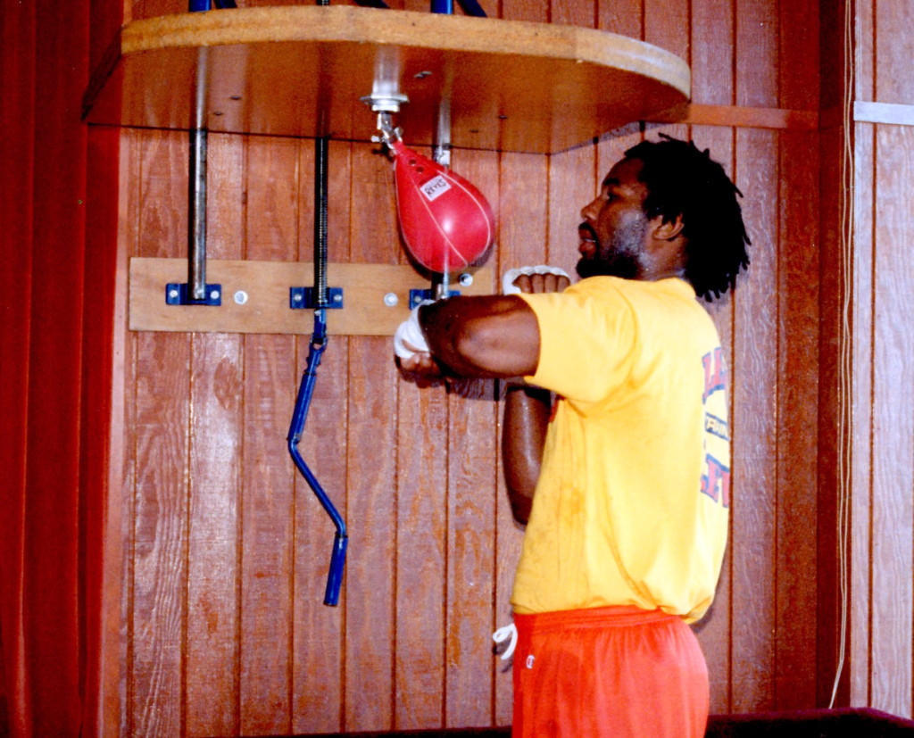 Heavyweight Champion Lennox Lewis in training for his bout with Tommy Morrison *