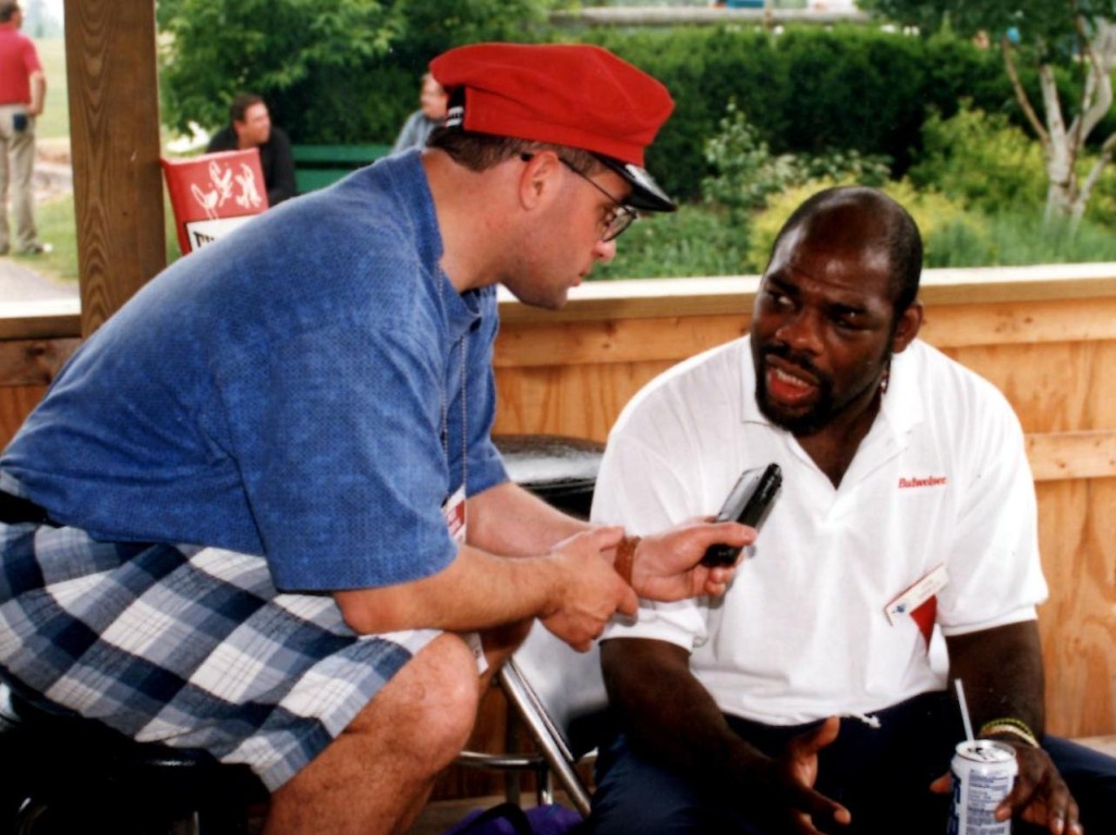 John Rinaldi interviewing the great Champion Iran "The Blade" Barrkley *(PHOTO BY ALEX RINALDI)