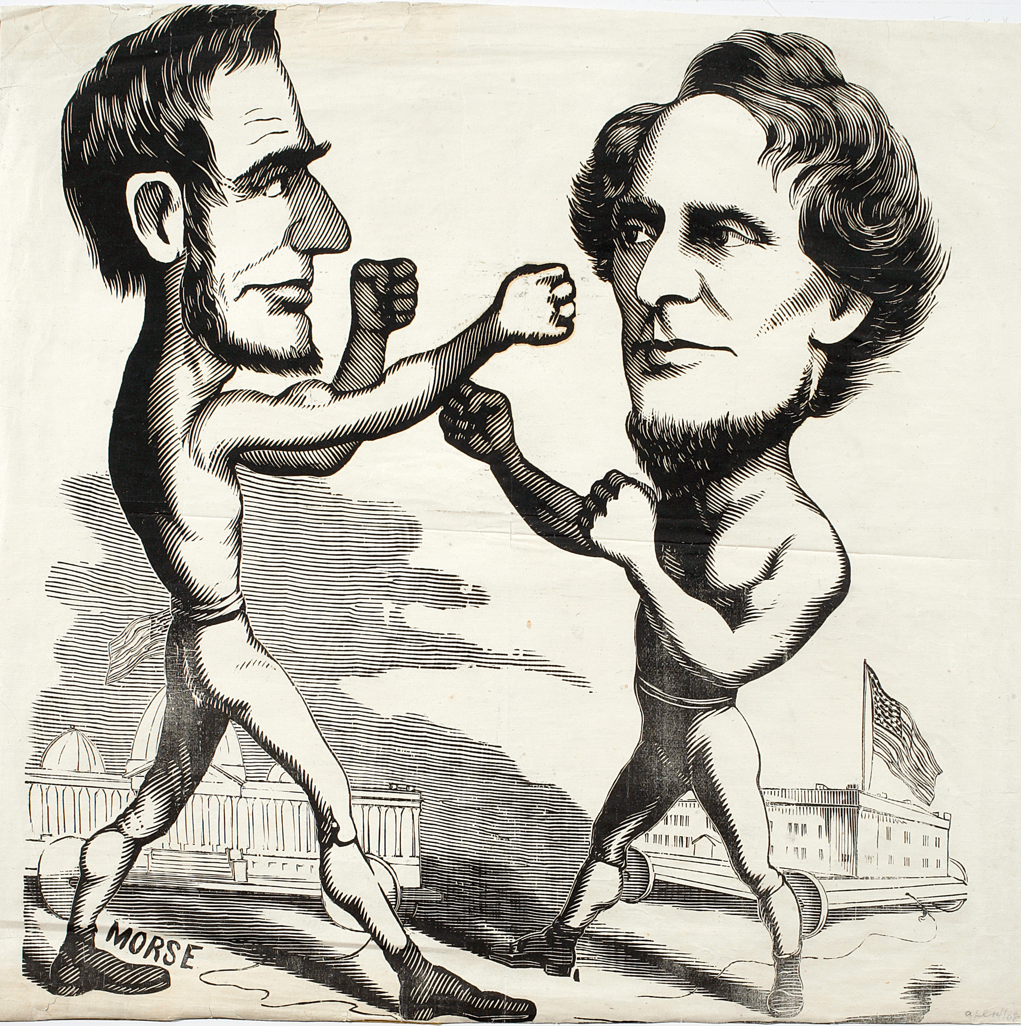Cartoon political boxing cartoon Abraham Lincoln vs. Jefferson Davis.