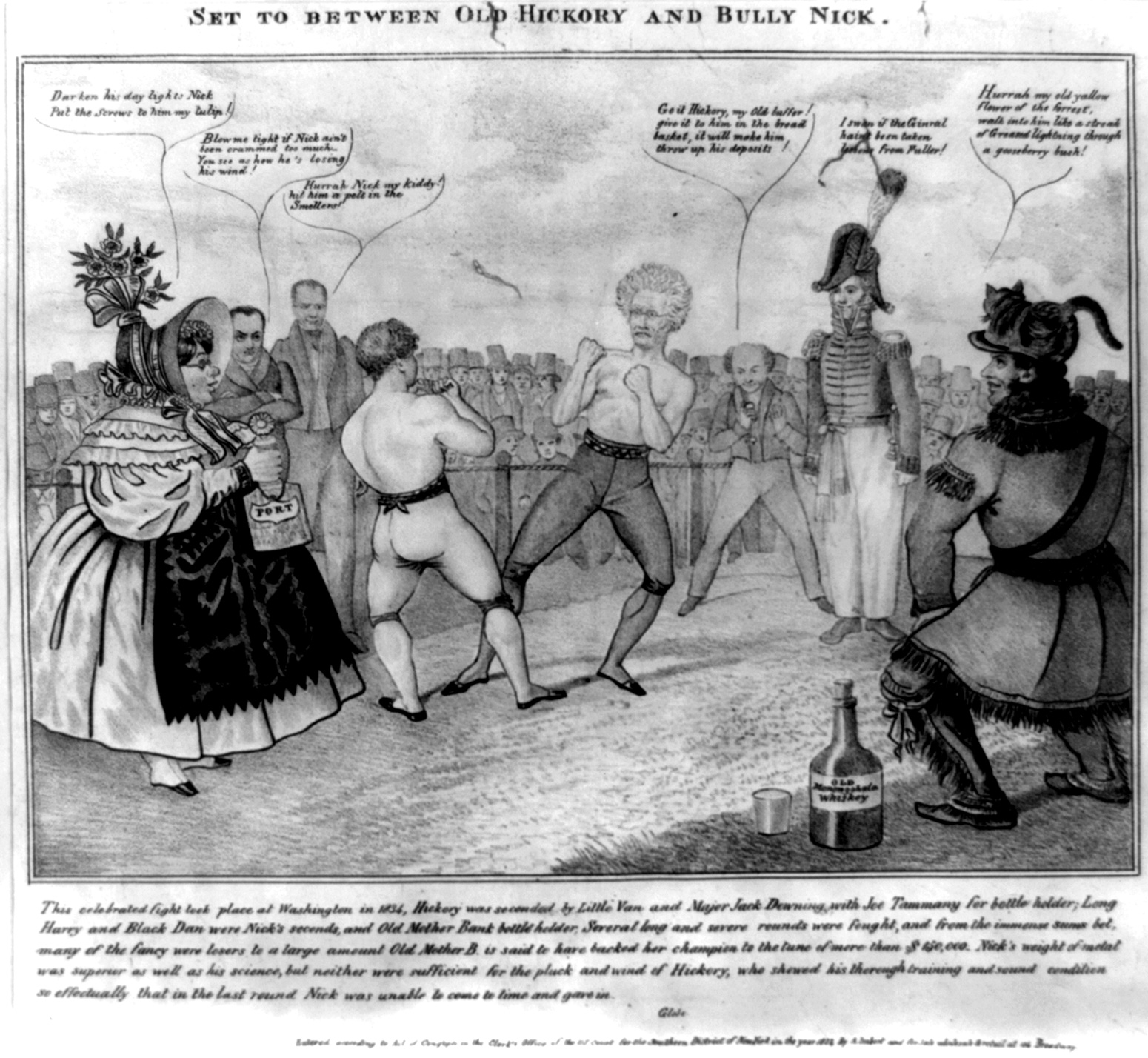 Cartoon political boxing cartoon Andrew Jackson.