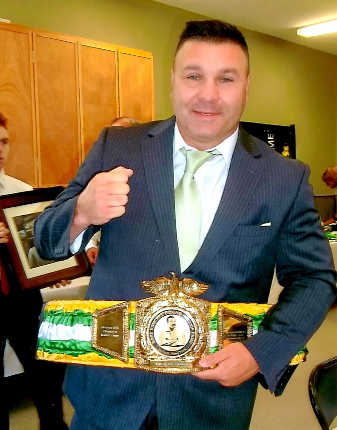 Bare Knuckel Champion Bobby Gunn with modern bare knuckle championship belt