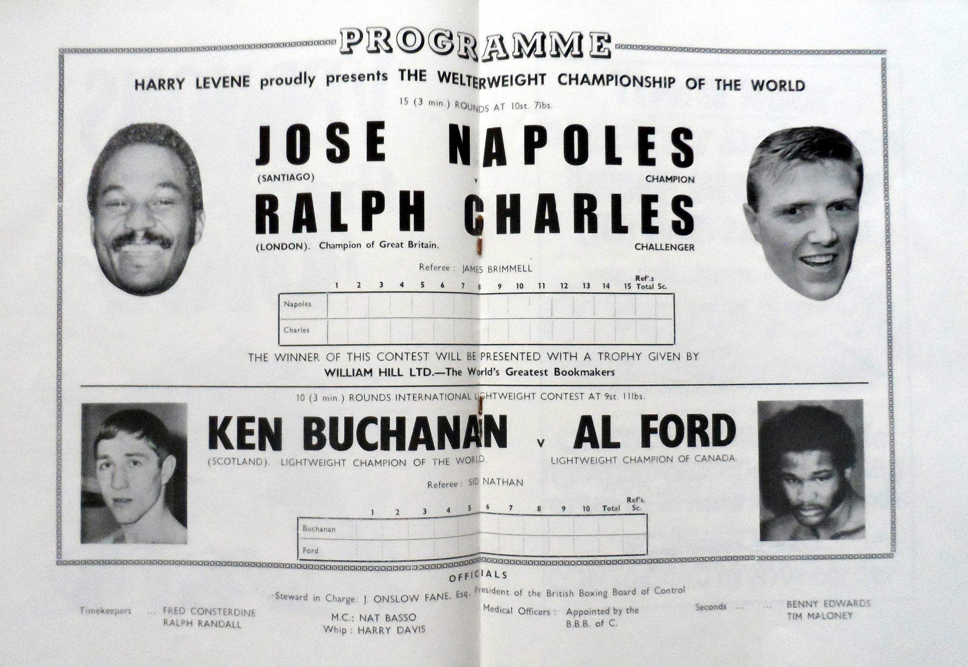 Fight Program Score Card - Napoles-Charles and Buchanan-Ford 1972.