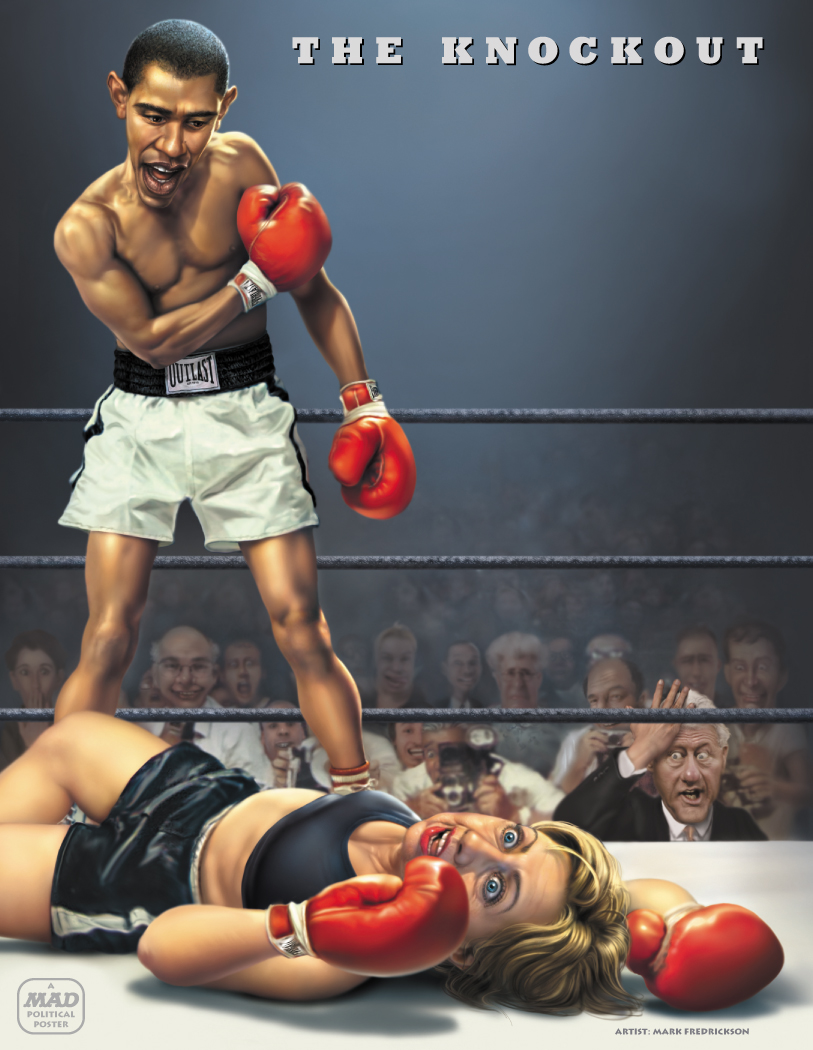 Boxing Cartoon Poster - Obama vs. Clinton.