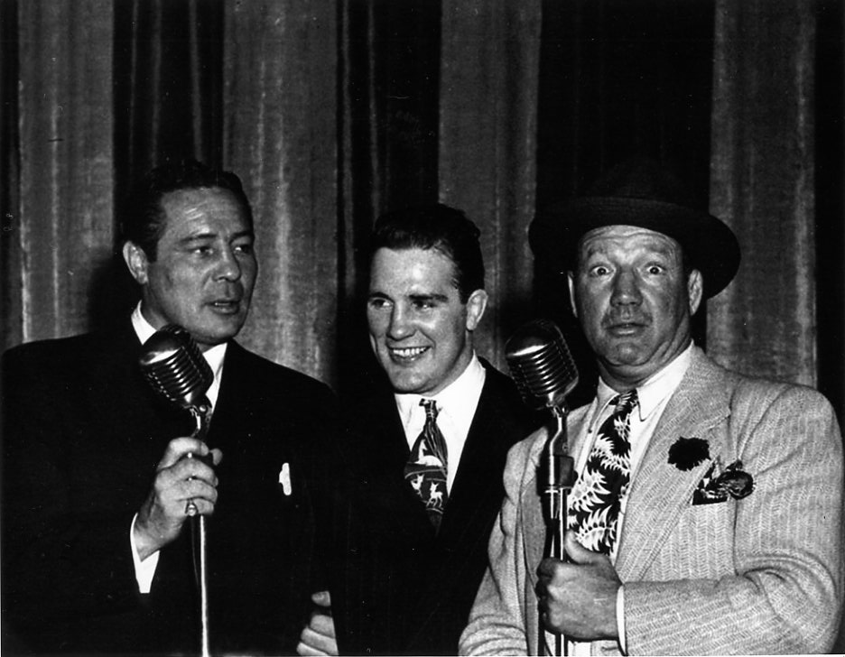 Max Baer, Billy Conn and Maxie Rosenbloom on radio show.