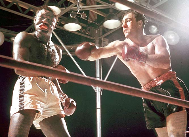 Boxing: Heavyweight Champion Rocky Marciano in action vs Ezzard Charles. Bronx, NY 06/17/54 Credit: Mark Kauffman SetNumber: X1401 TK1