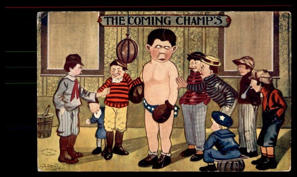 Boxing Cartoon - 1900 Postcard.