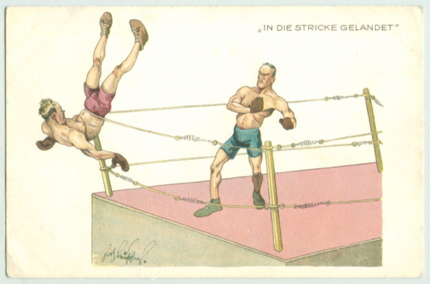 Boxing Cartoon - 1910 German postcard.