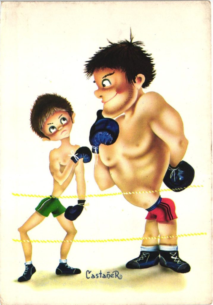 Boxing Cartoon - 1960 postcard.