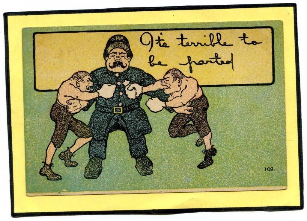 Boxing Cartoon - Old Postcard.