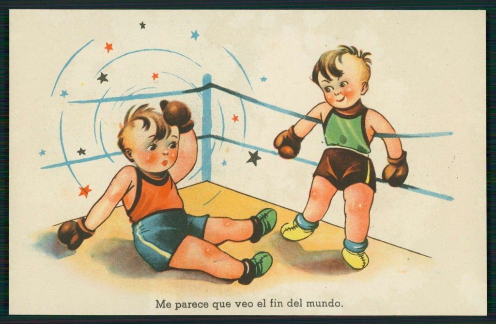 Boxing Cartoon Spanish postcard 1950's