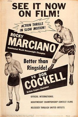 Rocky Marciano vs. Don Cockell movie poster that was in the window of the Massac Theater at the time this fight wair shown.
