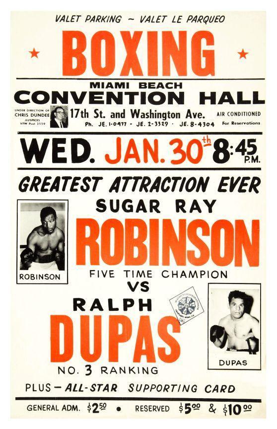 Sugar Ray Robinson v Dupas Boxing Fight POSTER Repro 