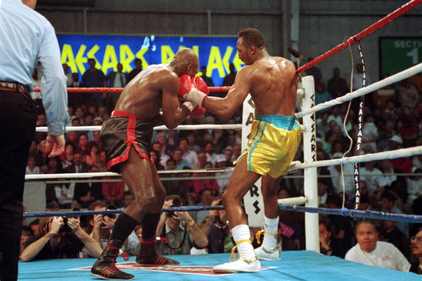 20 Mar 1992: Tommy Hearns makes a left hook during a fight against Iran Barkley at Caesars Palace in Las Vegas, Nevada. Mandatory Credit: Gary Newkirk /Allsport 9CLICK OHOTO TO VIEW VIDEO OF FIGHT)