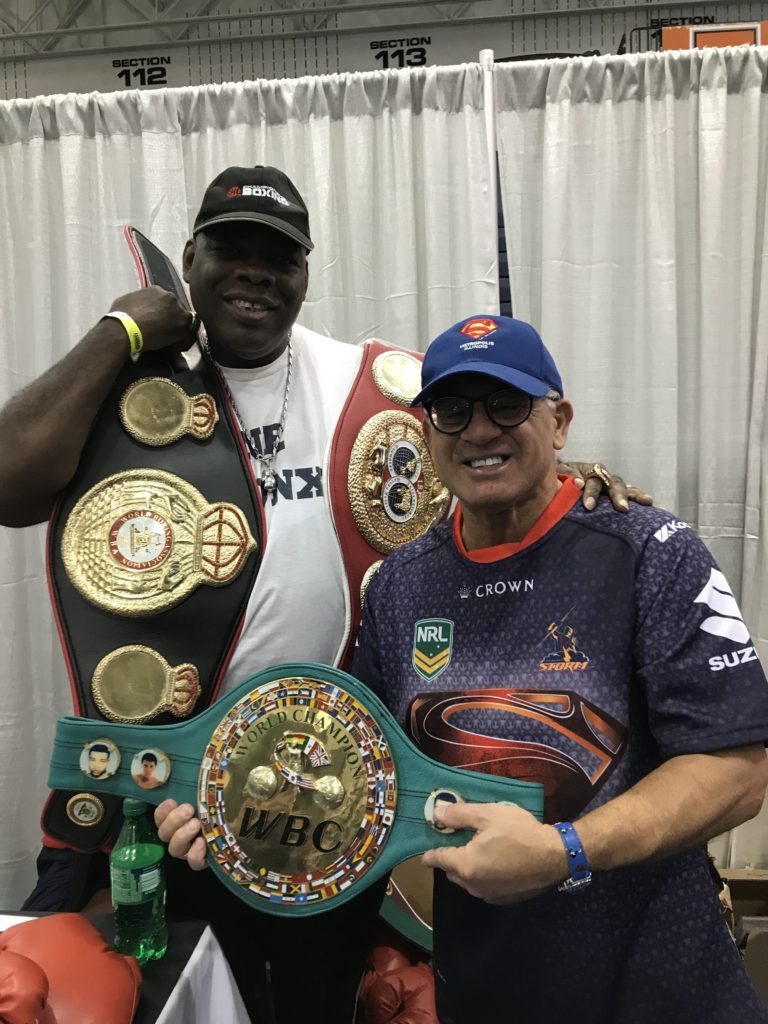 The USA Boxing News Editor-Publisher John Rinaldi with former triple champion Iran Barkley.