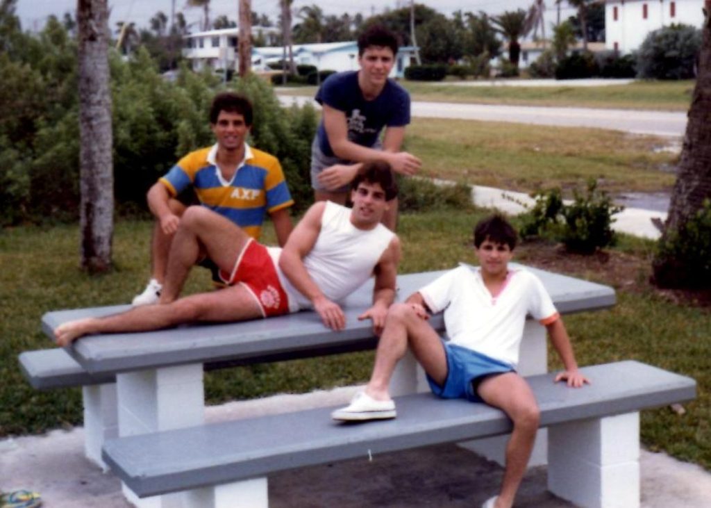 Future Boxing Hall of Famers John, Alex, and Gerard Rinaldi relaxing near their house in Stuart, Florida in 1980.