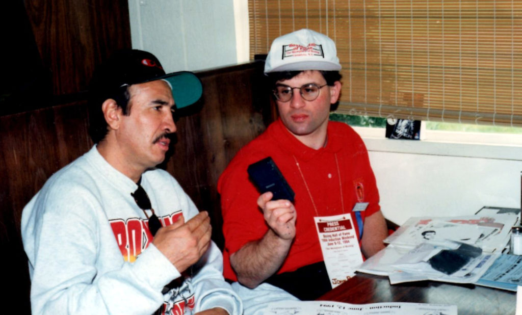 John Rinaldi (R) interviewing the great Bantamweight Champion Carlos Zarate (L).