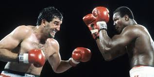 Gerry Cooney and Larry Holmes in their great 1982 fight.