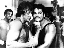 Sylvester Stallone and Roberto Duran during filming of ROCKY II where Duran played the part of a sparring partner.