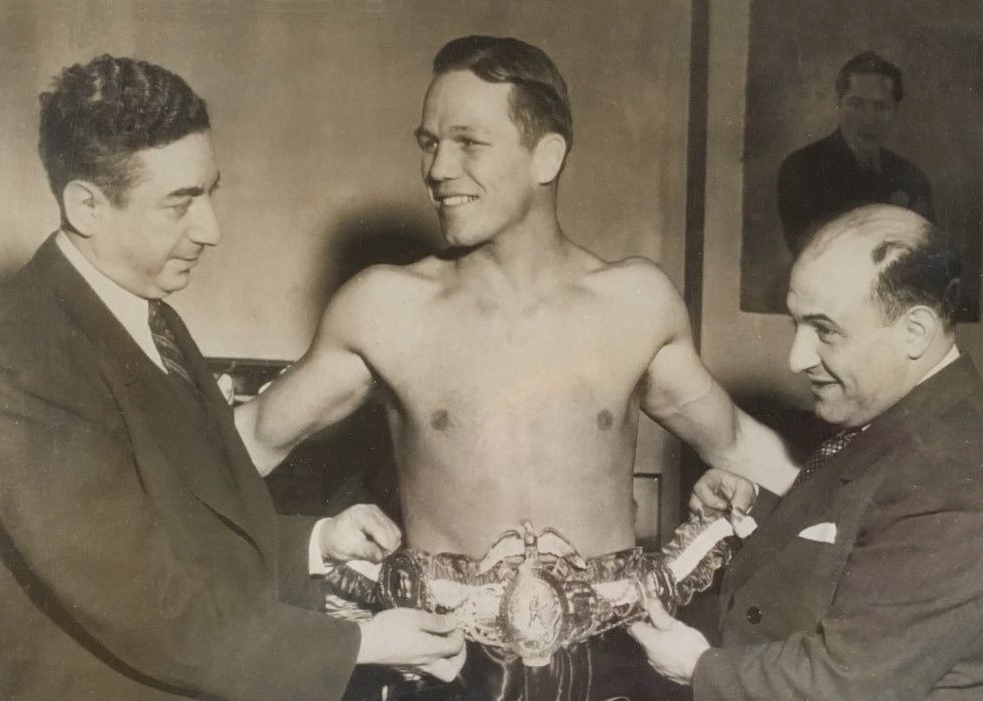 Tony Zale being awarded the Middleweight Championship Belt in 1942.