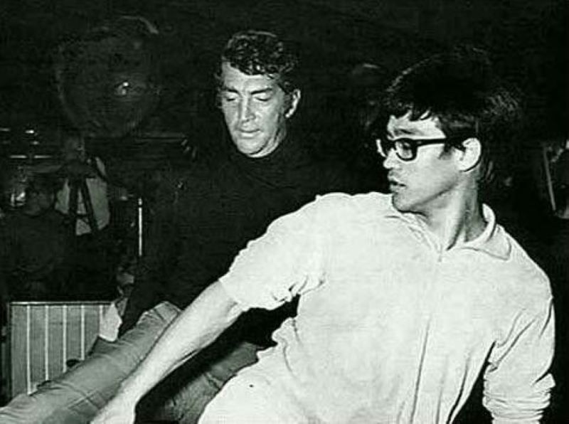 Dean Martin (L) training with Bruce Lee (R) before the Matt Helm film in 1966.