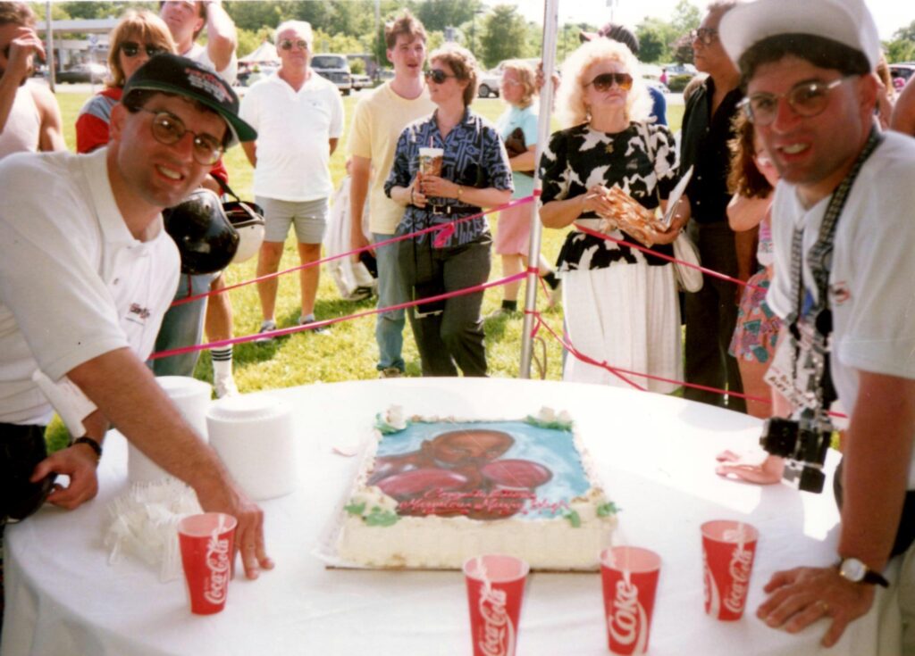 John and Alex Rinaldi at the Marvelous Marvin Hagler celebratory cake at the 1993 Hall of Fame Induction ceremony. 