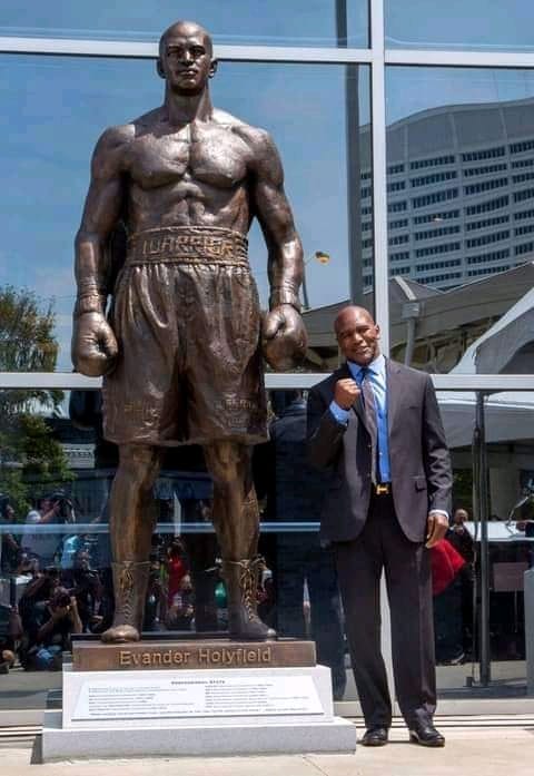 The Evander Holyfield statue is a monumental statue of famed professional boxer Evander Holyfield, located in Atlanta, Georgia, United States. The statue was designed by sculptor Brian Hanlon and unveiled in front of State Farm Arena on June 25, 2021